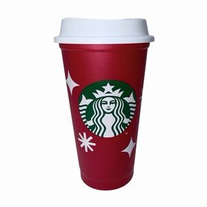 Starbucks Red 16oz Tumbler Cup 25 Years Holiday Cheer Reusable Lid